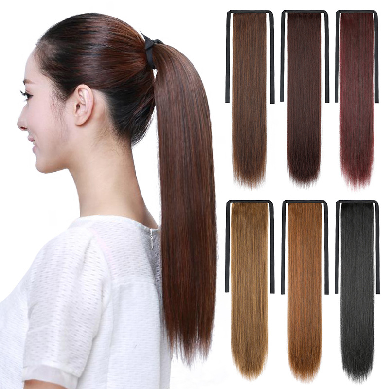 Synthetic Hair Ponytail 60cm Long Ponytail Strap Clip Women's Wigs Black Brown Straight Hair Extension Accessories
