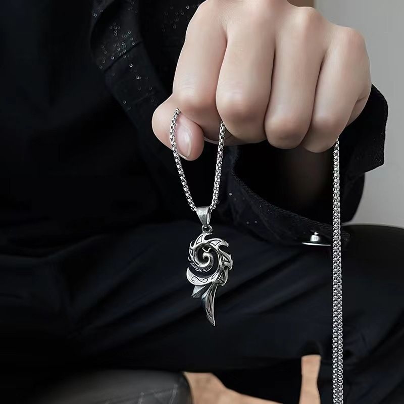 Phoenix Flame Titanium Steel Necklace CRRSHOP Men's Trendy Long Couple Hip Hop Pendant chain Phoenix flame pendant 70cm titanium steel chain