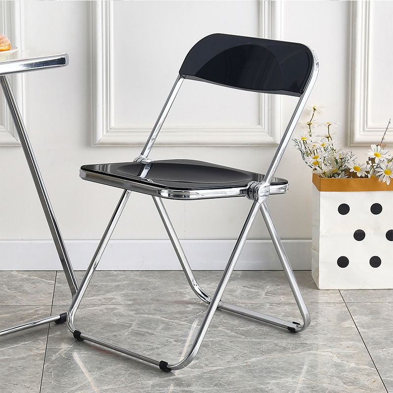 Home transparent folding chair fashionable acrylic crystal chair portable makeup chair ins style internet celebrity photo chair clothing store restaurant chairElectroplating-black