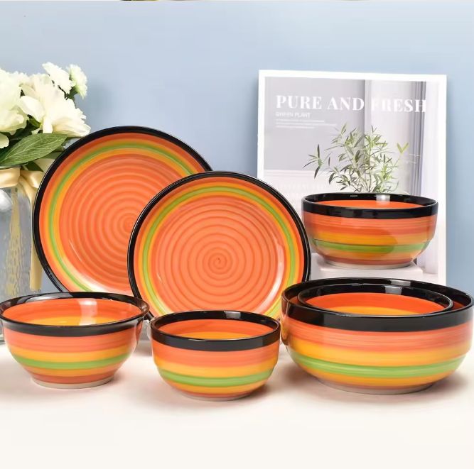 Lovely Rainbow Ceramic Bowls, Ceramic Stoneware, Salad, Soup, Rice Bowls With Lid 