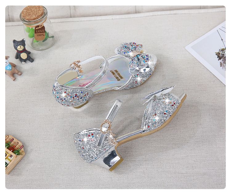 Dress Shoes Dreamy Girl's High Heels Children's Princess Sandals Bow Tie Children's Shoes Crystal Heeled Shoes