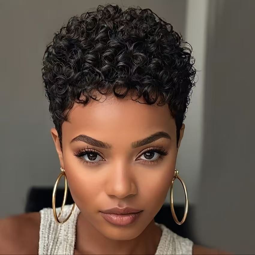 Women Short Curly Wig, Black Natural Small Curly Hair Wig, High Temperature Fiber Rose Net Breathable Wig Cap, Daily Fashion Synthetic Hair Wigs for Ladies
