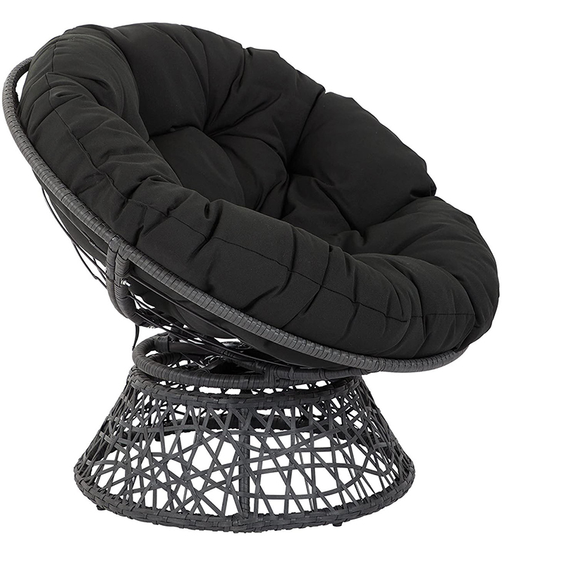 Wicker Papasan Chair with 360-Degree Swivel, Black Frame with Black Cushion