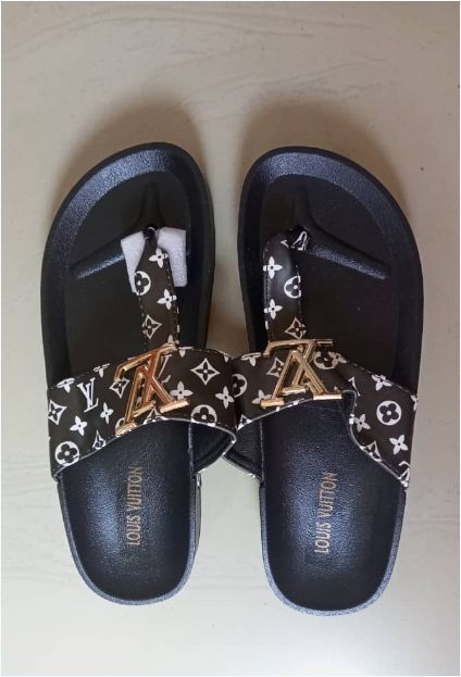 Louis Vuiton Print Slippers Slides Flat Slippers PU Flip Flop Slide Sandals Leopard
