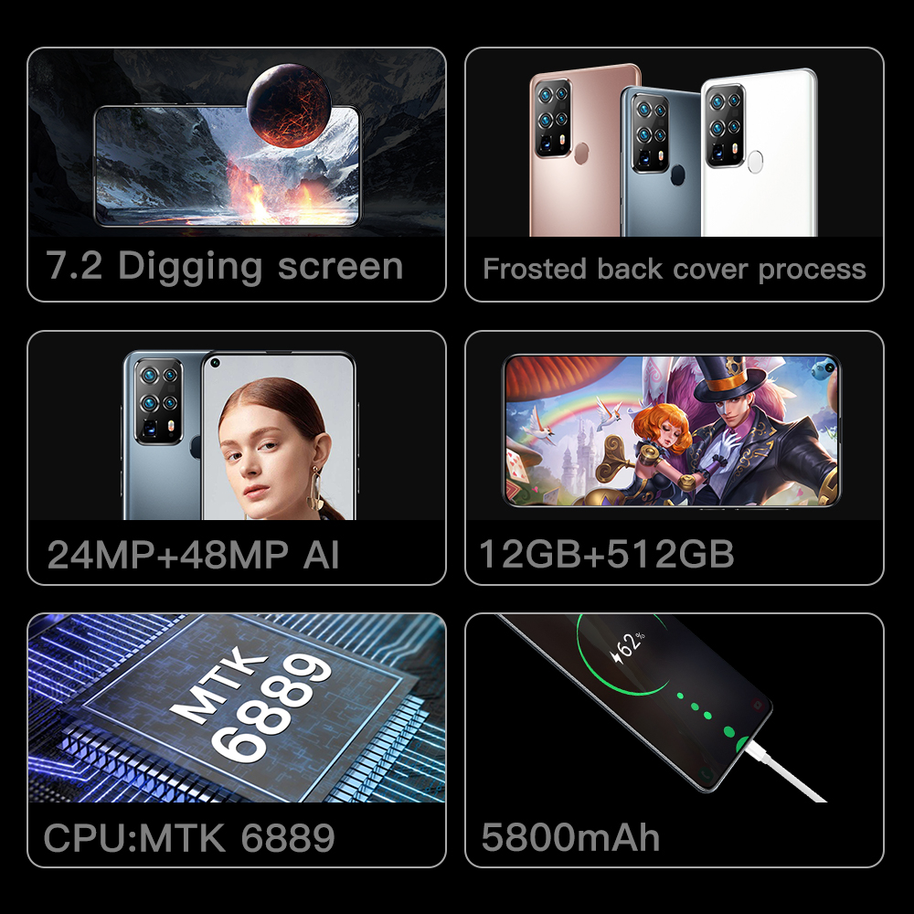 S40U Smartphone 7.2Inch Full screen 12GB RAM+512GB ROM Dual Sim Dual Standby Face Recognition Mobile Phone