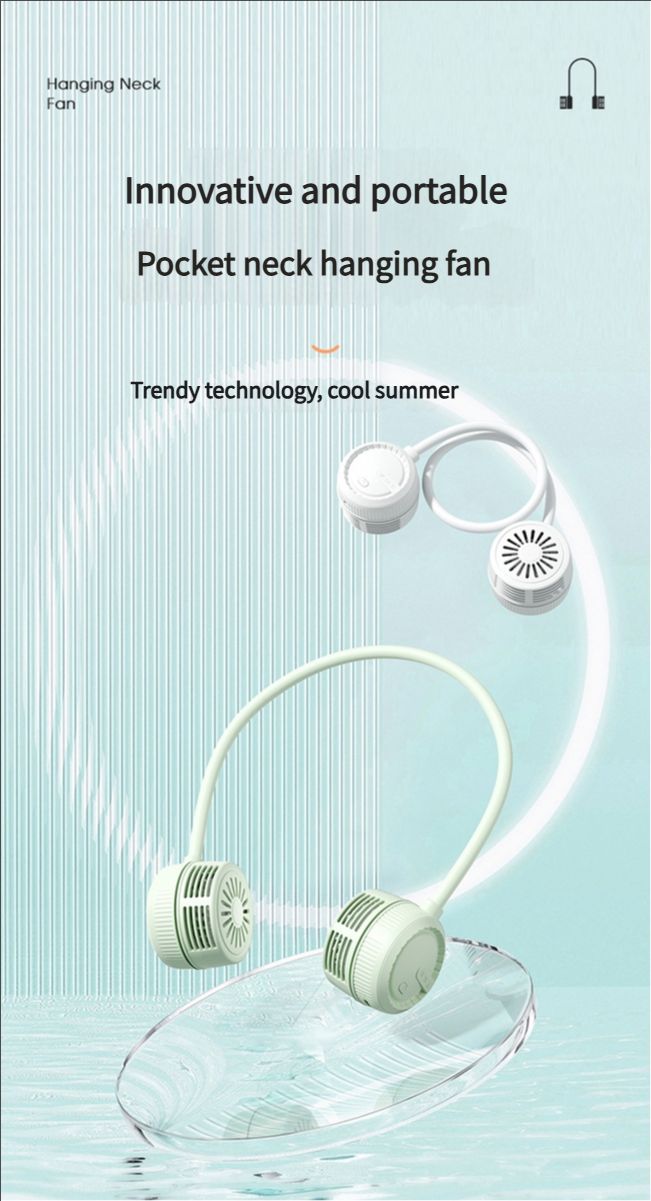 Portable neck fan, air conditioning fan, foldable neck fan, silent portable mini wearable battery powered USB charging 360 degree rotating fan