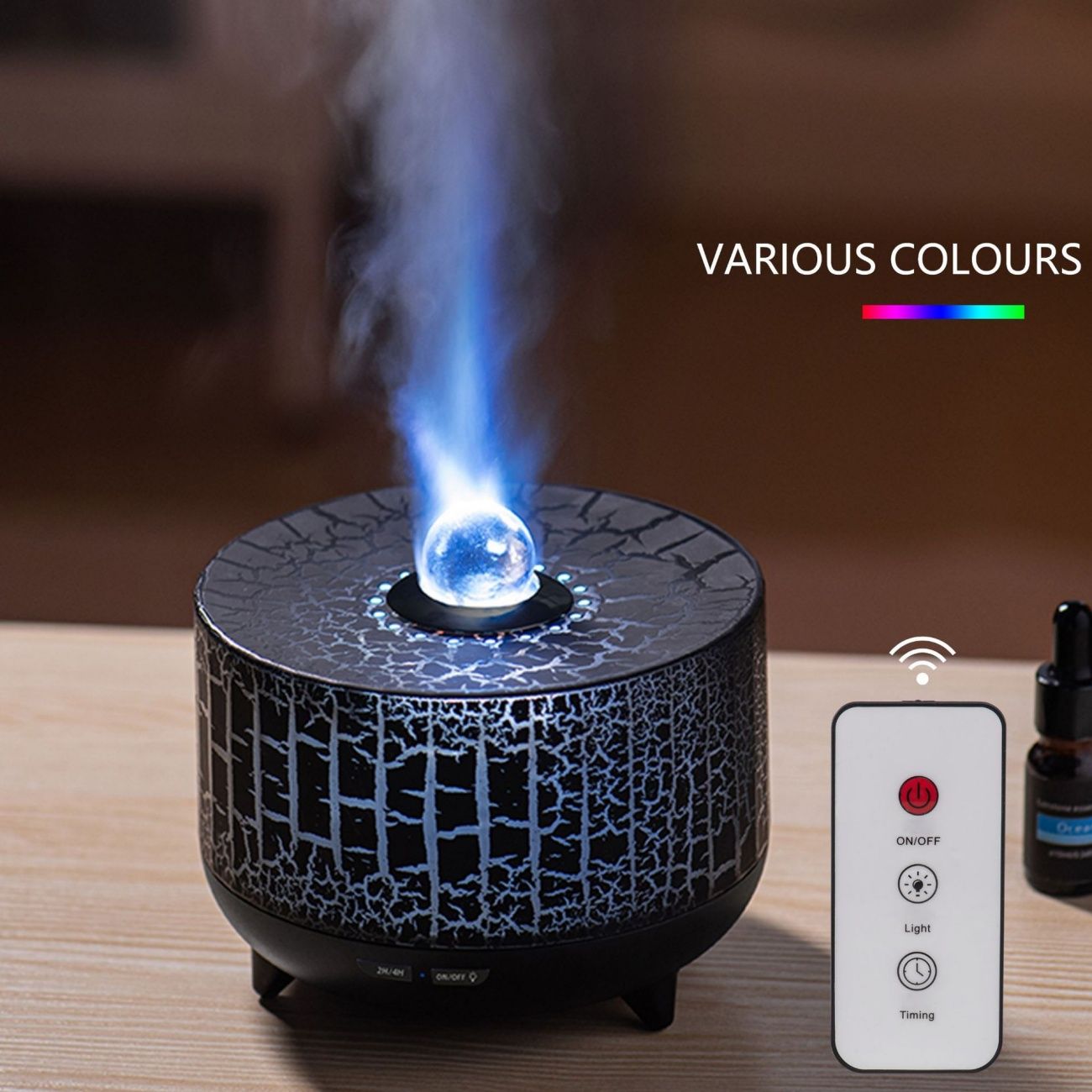 Creative Dragon Bead Flame Humidifier, USB Ultrasonic Silent Aroma Diffuser, 7 Color Simulation Flame Ambient Light Cool Mist Spray Machine, Auto Shutoff Portable Air Freshener for Home Bedroom Office Desk Decor