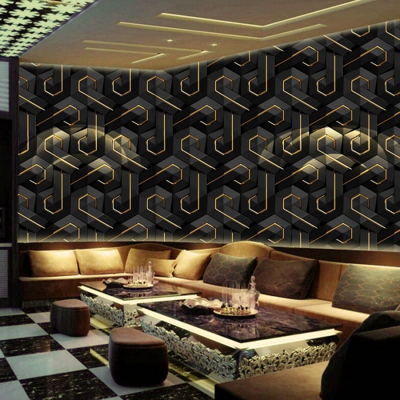 Wallpaper 3D stereoscopic, gold lines, self-adhesive wallpaper,45*1000cm,45*600cm,45*300cm geometric patterns, KTV, Home decoration, building materials, background wall, PVC wallpaper