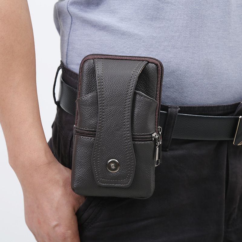 Genuine Leather Men Phone Bag Vertical Waterproof Business Waist Bag Multifunctional Coin Purse Belt Loop Fanny Pack For Daily Business