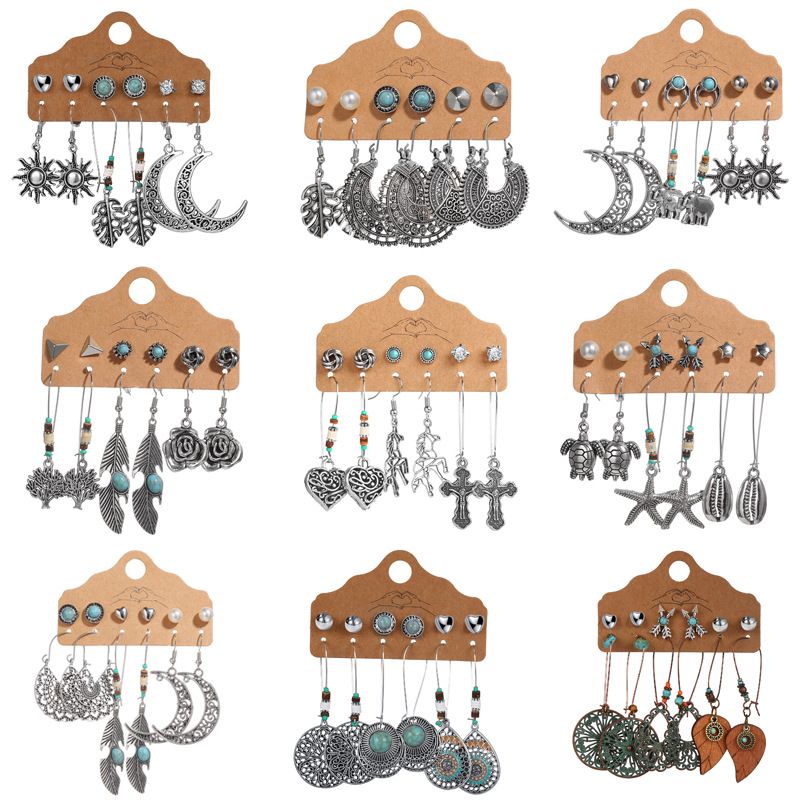 Vintage Tassel Earrings Women Bohemian Earrings Sets Dangle Drop Earring Feather Wing Leaf Brincos Natural Stone Fashion Jewelry