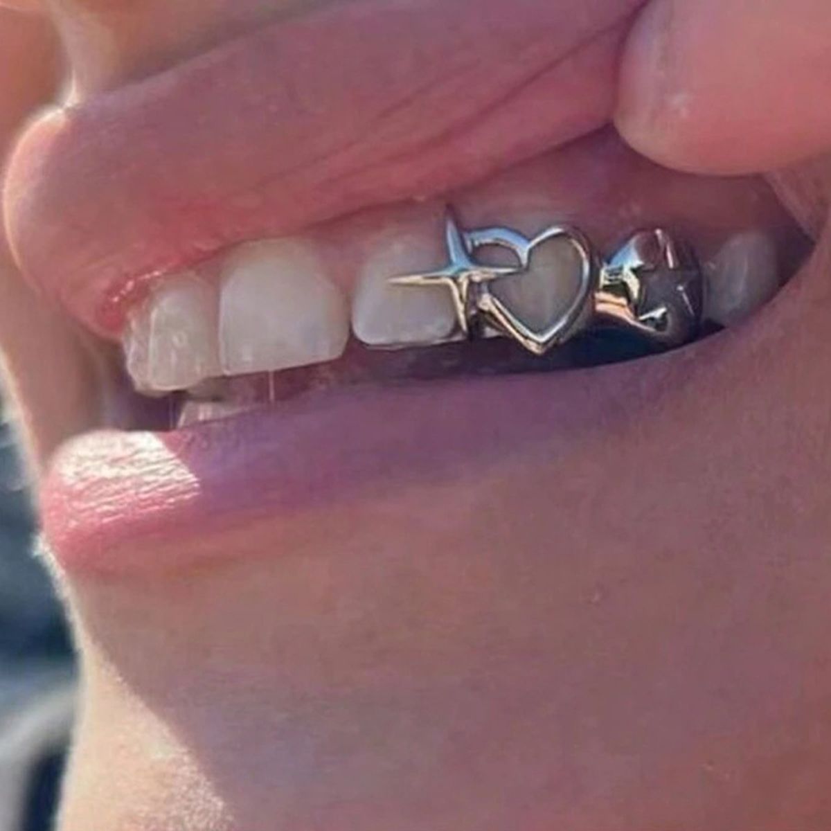 Hip Hop Grillz - Double Hollow Heart & Star Cross Teeth Jewelry - gold teeth silver teeth