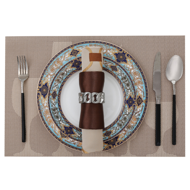 Createshao PVC Woven Printing Rectangular Teslin Placemat Waterproof Non-slip Table Mat Jacquard Table Mat