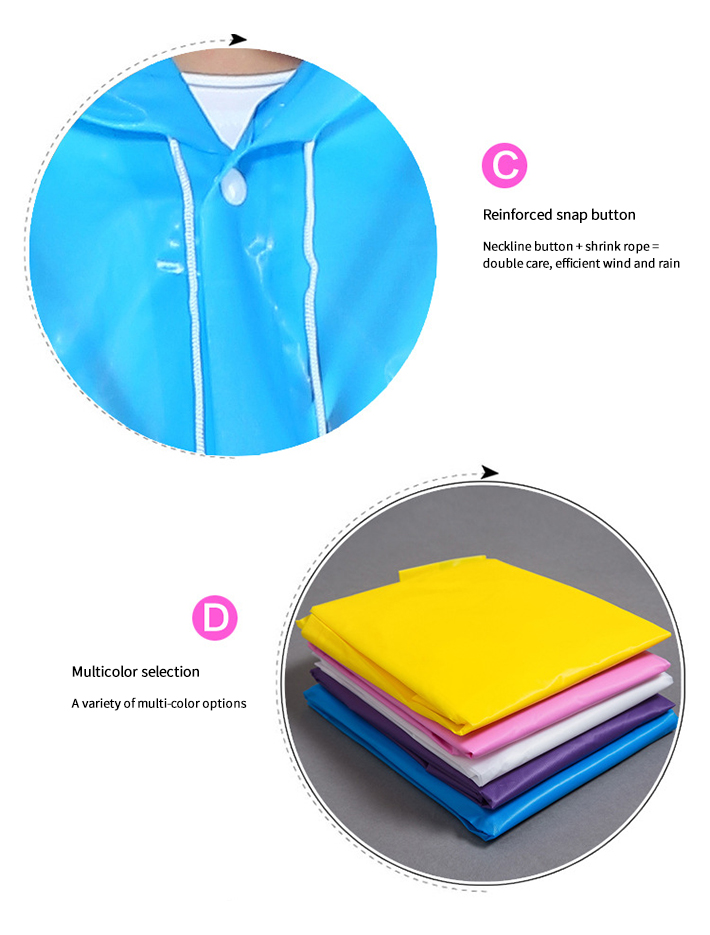 EVA Reusable Raincoat Rain Ponchos with Hood and Elastic Cuff Sleeves for Kids, Size 113 cm x 55 cm