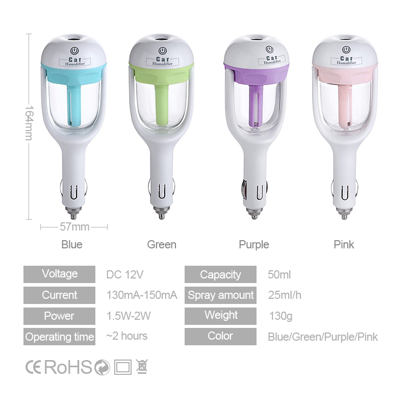 New Mini 12V Car Steam Humidifier Air Purifier Portable Auto Mist Maker Fogger Essential Oil diffuser Car humidifier