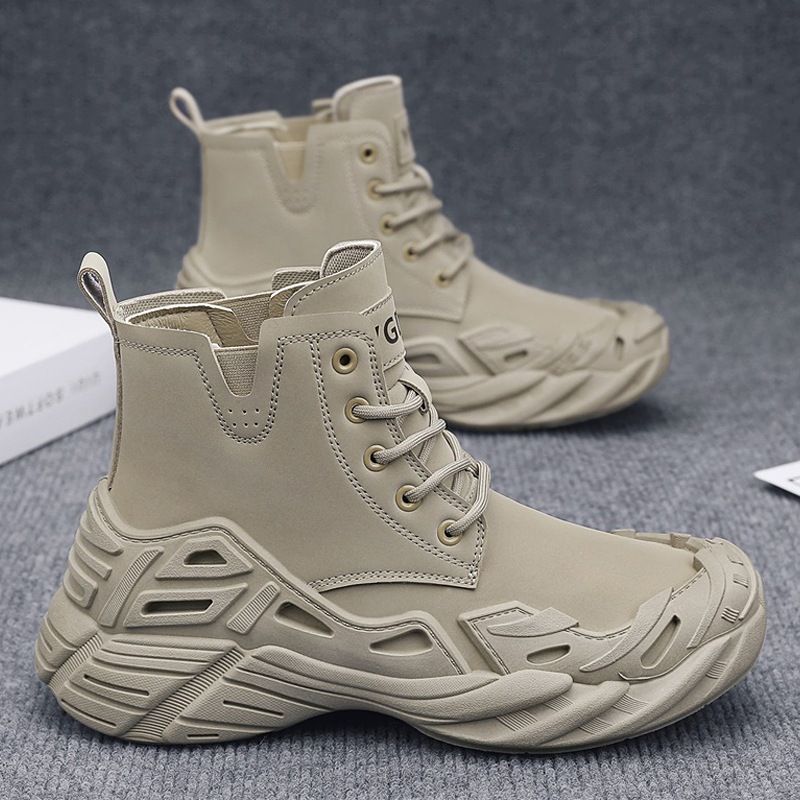 Casual Martin Boots Men 2025 Autumn/Winter New high-top workwear sports shoes Men thick-soled leather boots breathable trendy shoes