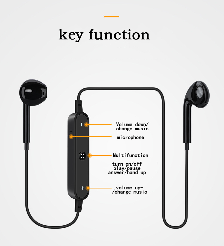 S6 Sport-Ear Neckband S6 Wireless Headphone Bluetooth V4.1 Earphone With Mic Stereo Earbuds Headset