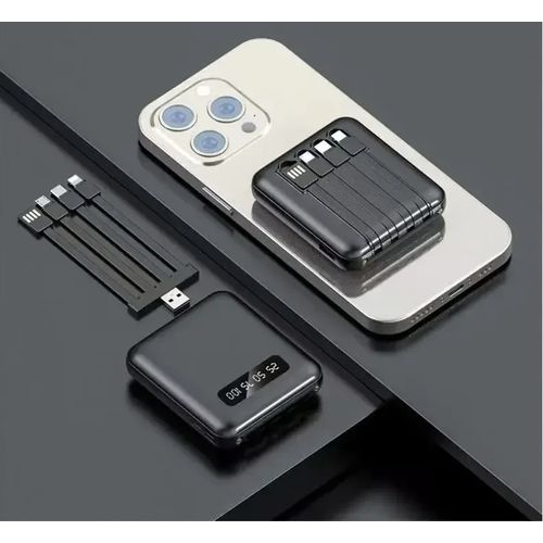 4 In 1 USB Cables Portable Power Bank - 10000mAh - Black