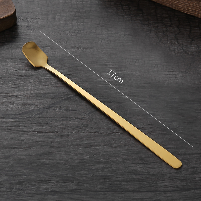 Retro Bar Coffee Spoon Round Head Spoons Gold Stainless Steel Spoon Long Handle Square Head Spoon Home Kitchen
