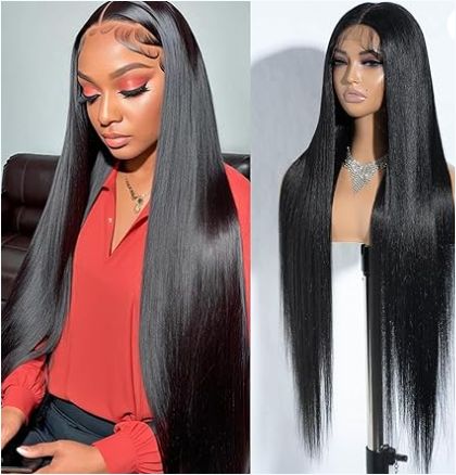  Brazilian Hair Wigs- Black Lace Front Wig Transparent Swiss Key Long straight wig
