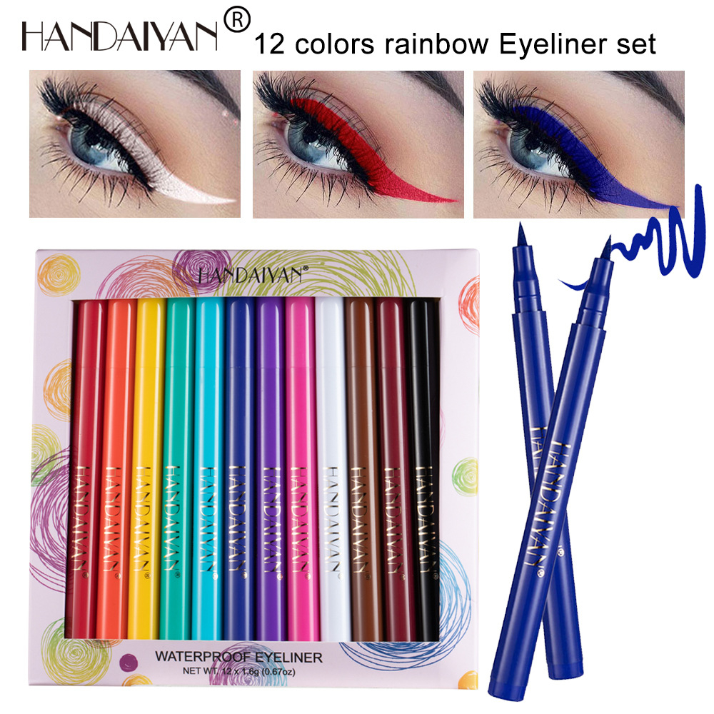 H2018Kit 12 Colors/Box Rainbow Eyeliner Pencil Makeup Set Liquid Eye Liner Waterproof Cosmetics Long-Lasting Make Up Colored Blue Pen