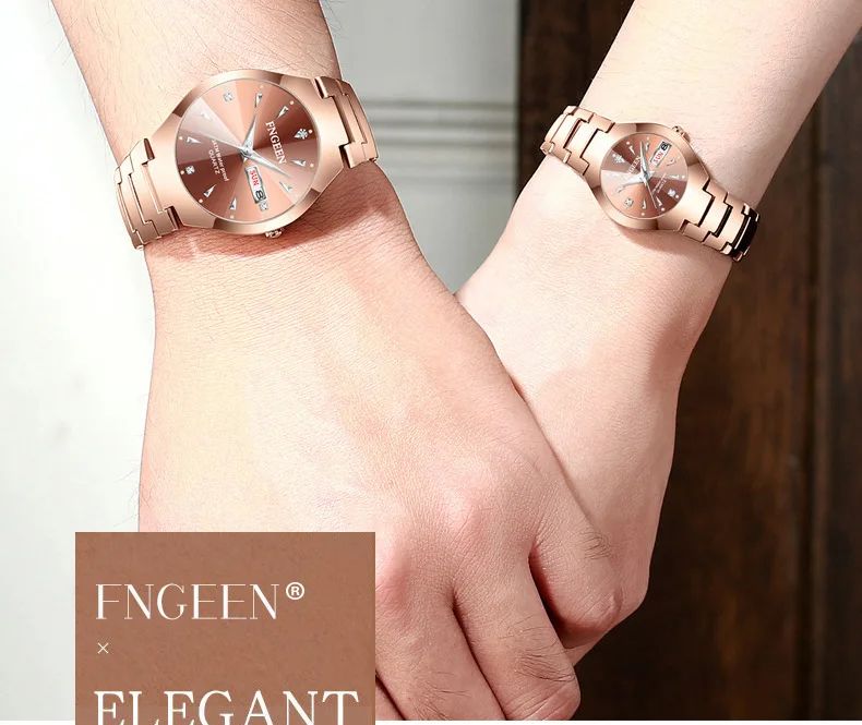 FNGEEN 5808 Relogio Feminino Couple Watch Men Quartz watch for Lovers Luxury Womens wristwatch Stainless Steel Waterproof

