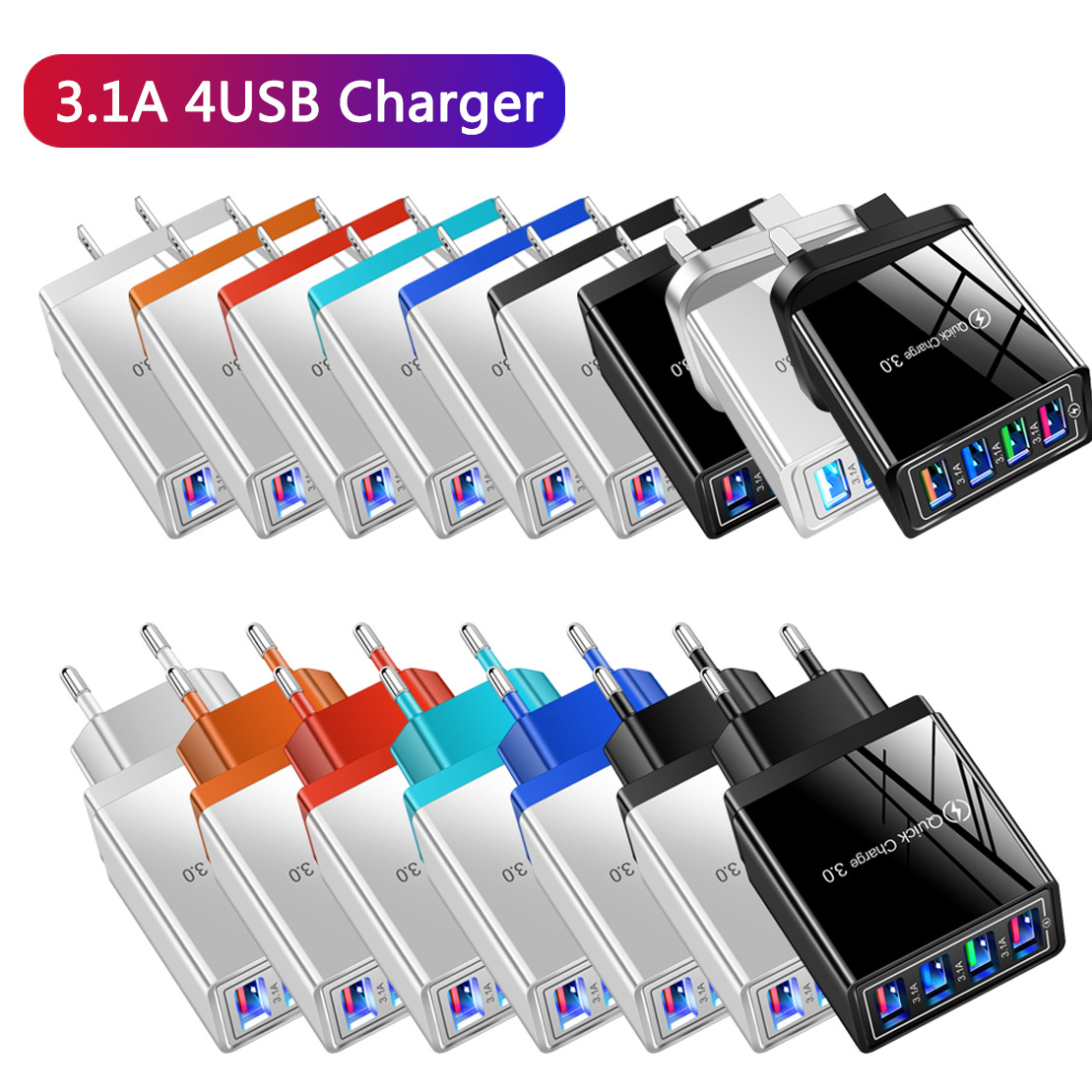 430-A USB Charger Cube, Wall Charger Plug, 3.1A 4-Multi Port USB Adapter Power Plug Charging Station Box Base Replacement