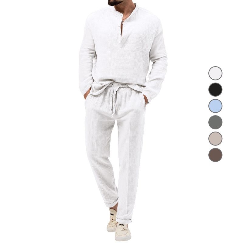 Men's Clothing Sets Two-Piece Outfits Spring Autumn Men's Solid Color Casual T-Shirt Long Sleeve Shirt Long Pants Set