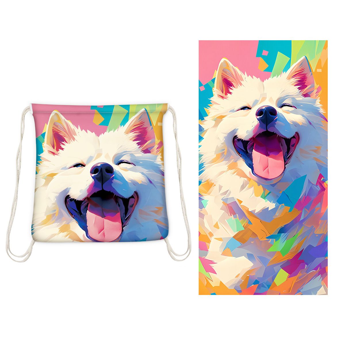 2 - in - 1 foldable beach towel, printed bath towel, all - in - one beach towel with a storage bag that can be folded and storedSmiley Dog-6