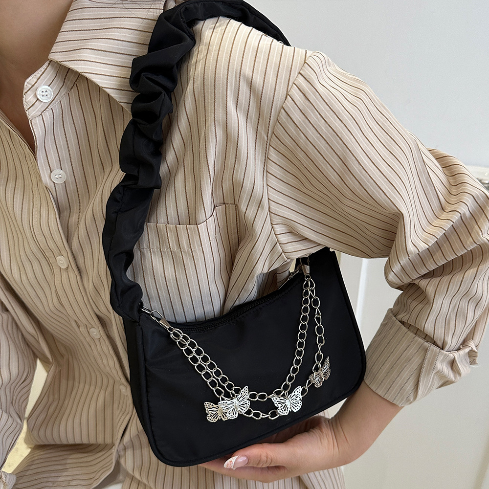 Women's Fashion Versatile Butterfly Iron Chain Pleated Armpit Shoulder Bag