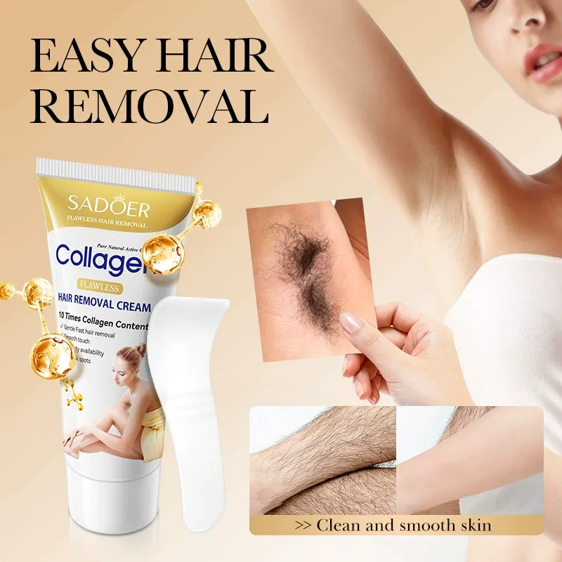  Collagen Flawless Hair Removal Cream 60g Gentle Fast Depilatory Cream with 10 Times Collagen for Full Body Leg Underarm Bikini Smooth Touch No Black Spots Silky Skin