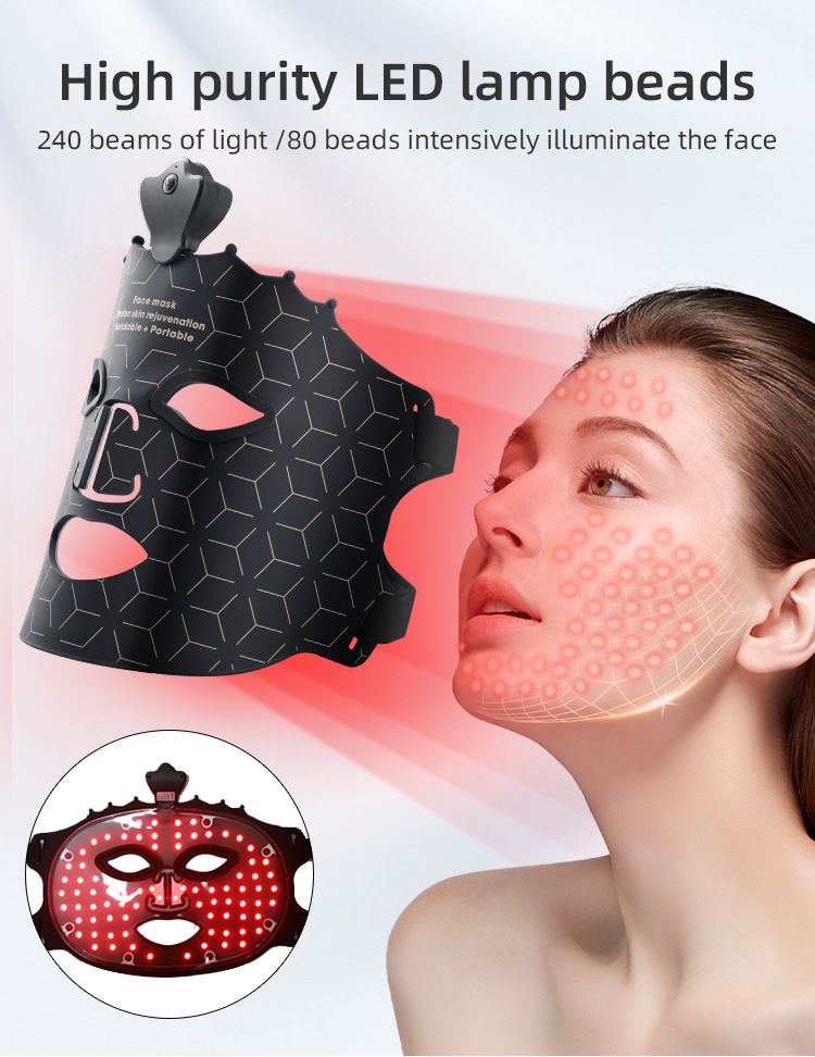 Colorful LED red light photon rejuvenation mask instrument beauty mask with neck home large row of lights beauty instrument, facial red light therapy, 7+1 color LED mask light therapy, portable rechargeable red light therapy mask instrument