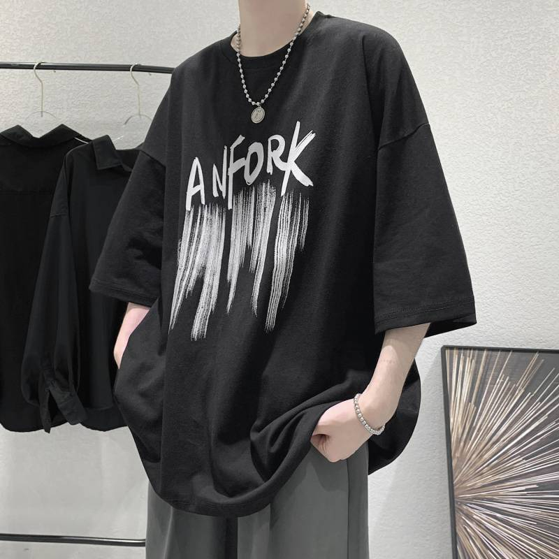 T88 Men's Fashion Loose Print T-shirtBlack