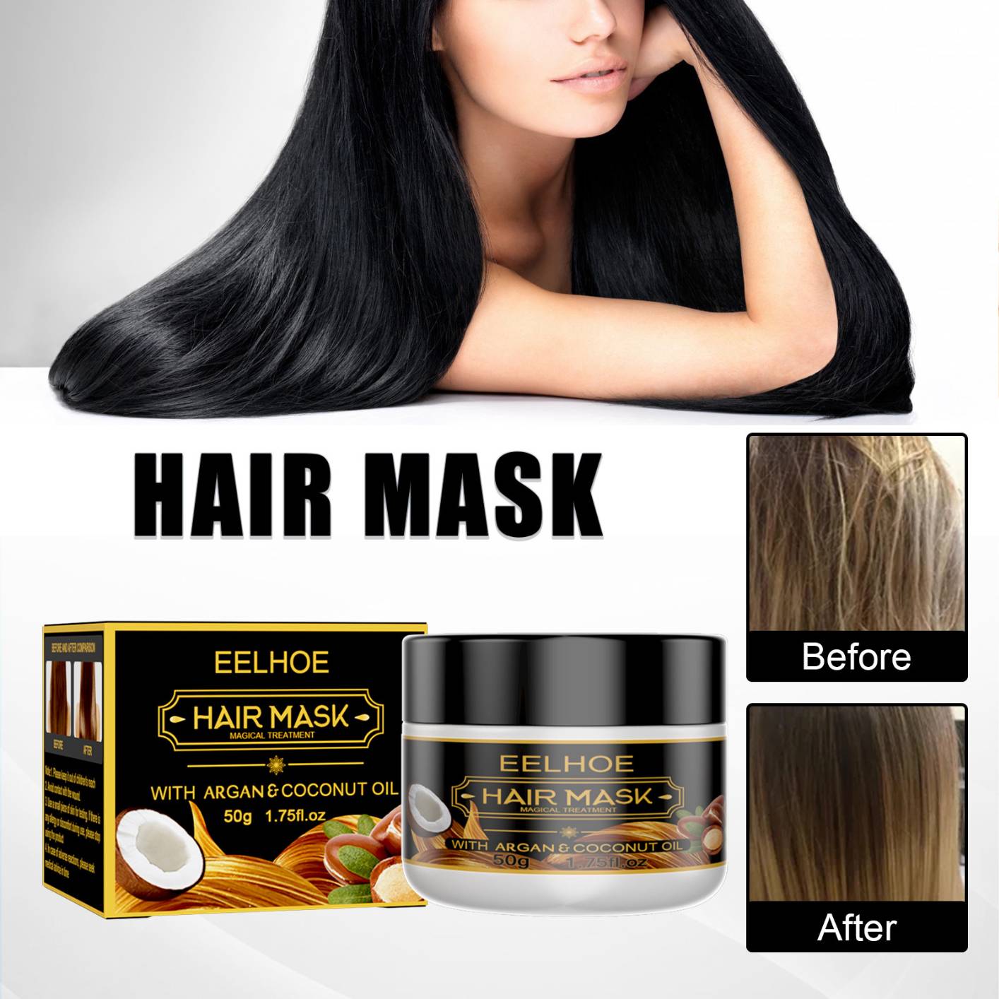 Hair Mask with Argan Oil and Coconut Oil, Deep Moisturizing Improves Dyeing, Perming, Frizz, Softening, Fluffy Repairing Conditioner Hair Mask