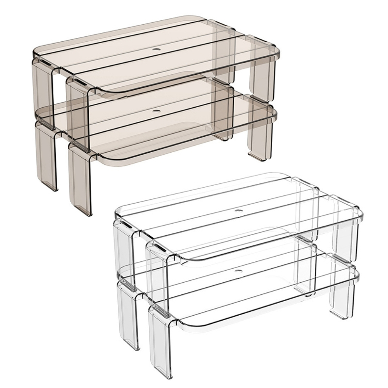 JWXB514 2Pcs Refrigerator Organizer Stackable Fridge Rack Clear Plastic Kitchen Cabinet Shelf Pantry Food Storage Tray Racks