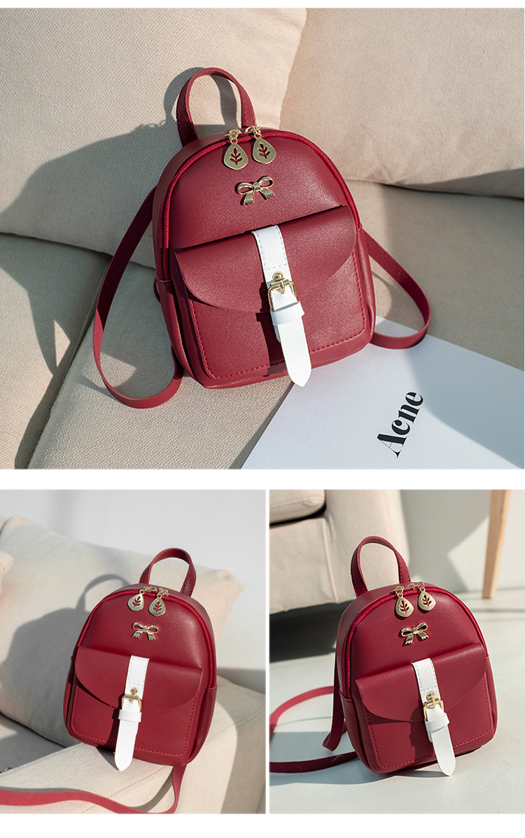 HWT05# Women's Mini Backpack Luxury PU Leather Kawaii Backpack Cute Graceful Bagpack Small School Bags for Girls Bow-knot Leaf Hollow