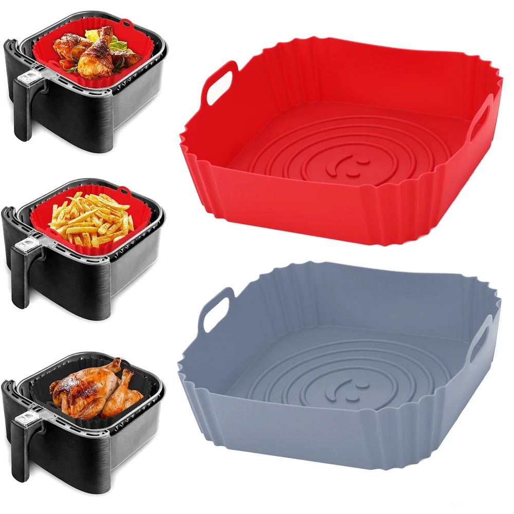22cm Reusable Airfryer Pan Liner Accessories Silicone Air Fryers Oven Baking Tray Pizza Fried Chicken Airfryer Silicone Basket