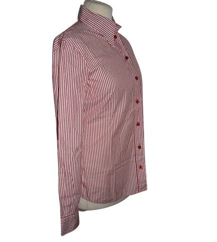 Super Latest Blouse Shirt With Red White Stripes Cotton For Women - Trendy red and white stripes for a fresh
