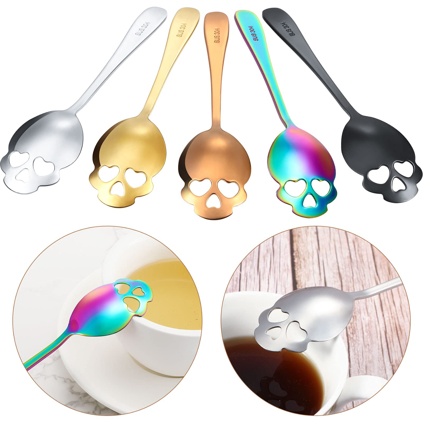 Q-2 Skull Spoons Stainless Steel Coffee and Espresso Spoons for Tea, Milk, Sugar Stirring, Dessert, Cake