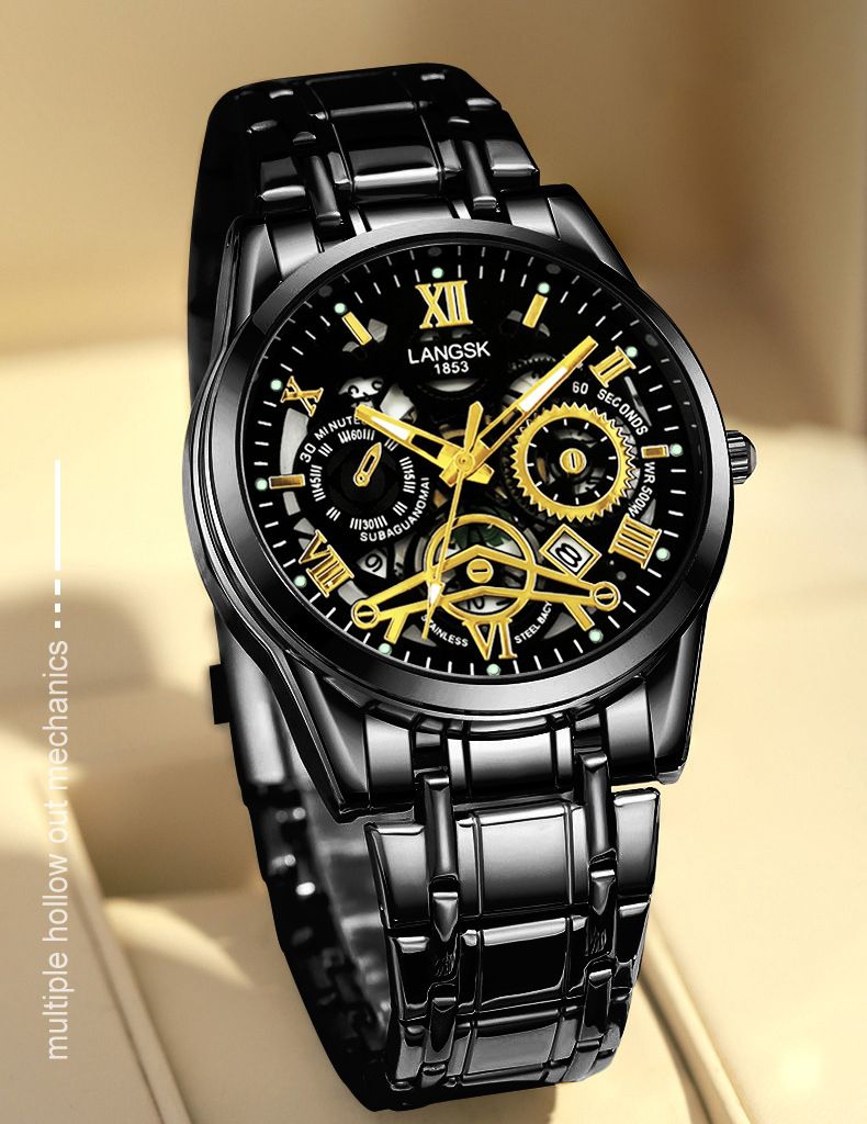 Quartz Mens Watches Stainless Steel Waterproof Watches for Men,Night Light Calendar Chronograph Watch for Men