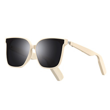 AI smart sunglasses with Bluetooth, polarized lenses, UV and blue light protection, music and call functionality, transparent design, and interchangeable lenses.YJ008Cpeach color
