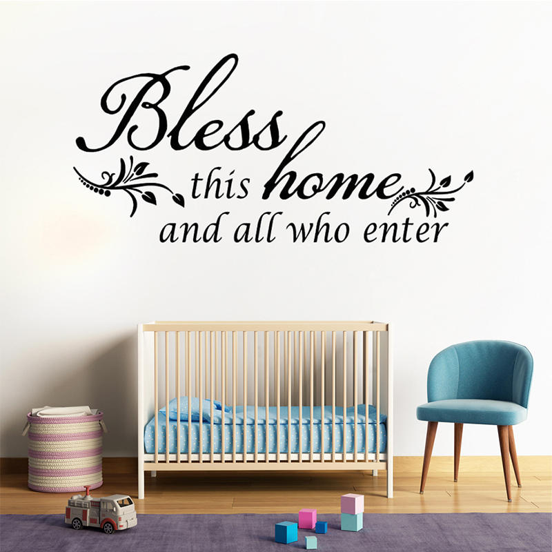 Bless This Home and All who Enter - Vinyl Wall Decal Entryway Living Room Décor Art Letters Quotes Stencil