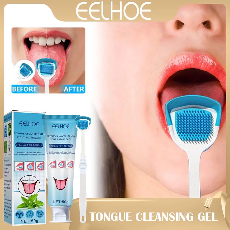 Eelhoe Tongue Coating Cleaning Gel Brush Scraper Oral Care Prevents Uccers Remove Odors Fresh Breath Effectively Inhibit