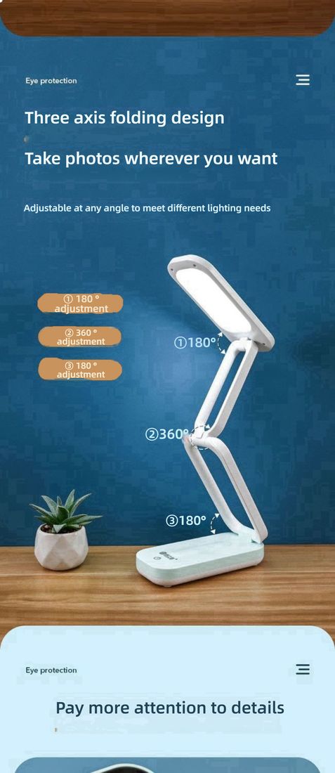 Solar Folding Children's Eye Protection Learning Desk Lamp - LED Rechargeable, Dormitory Reading Light