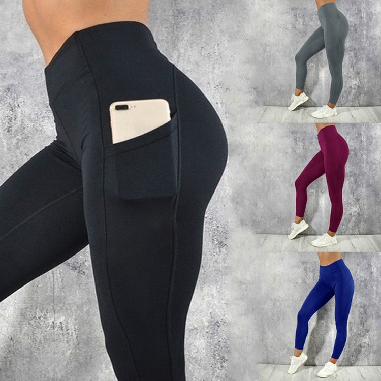Z7017 THE GYM PEOPLE Thick High Waist Yoga Pants with Pockets, Tummy Control Workout Running Yoga Leggings for Women