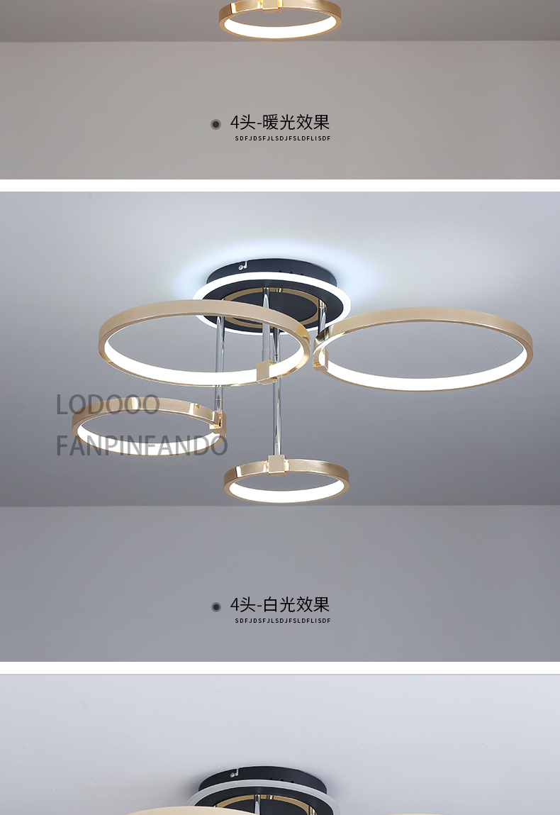 LPS Nordic creative round chandelier bedroom living room dining room lighting golden chrome halo ceiling lamp