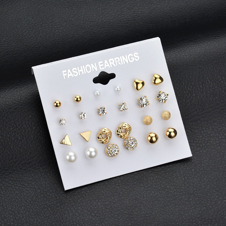 12 Pairs/Set Exquisite Gril Earrings Heart-Shape Diamond Pearls Ear Studs Women Jewellery Kit  Gift Jewelry 