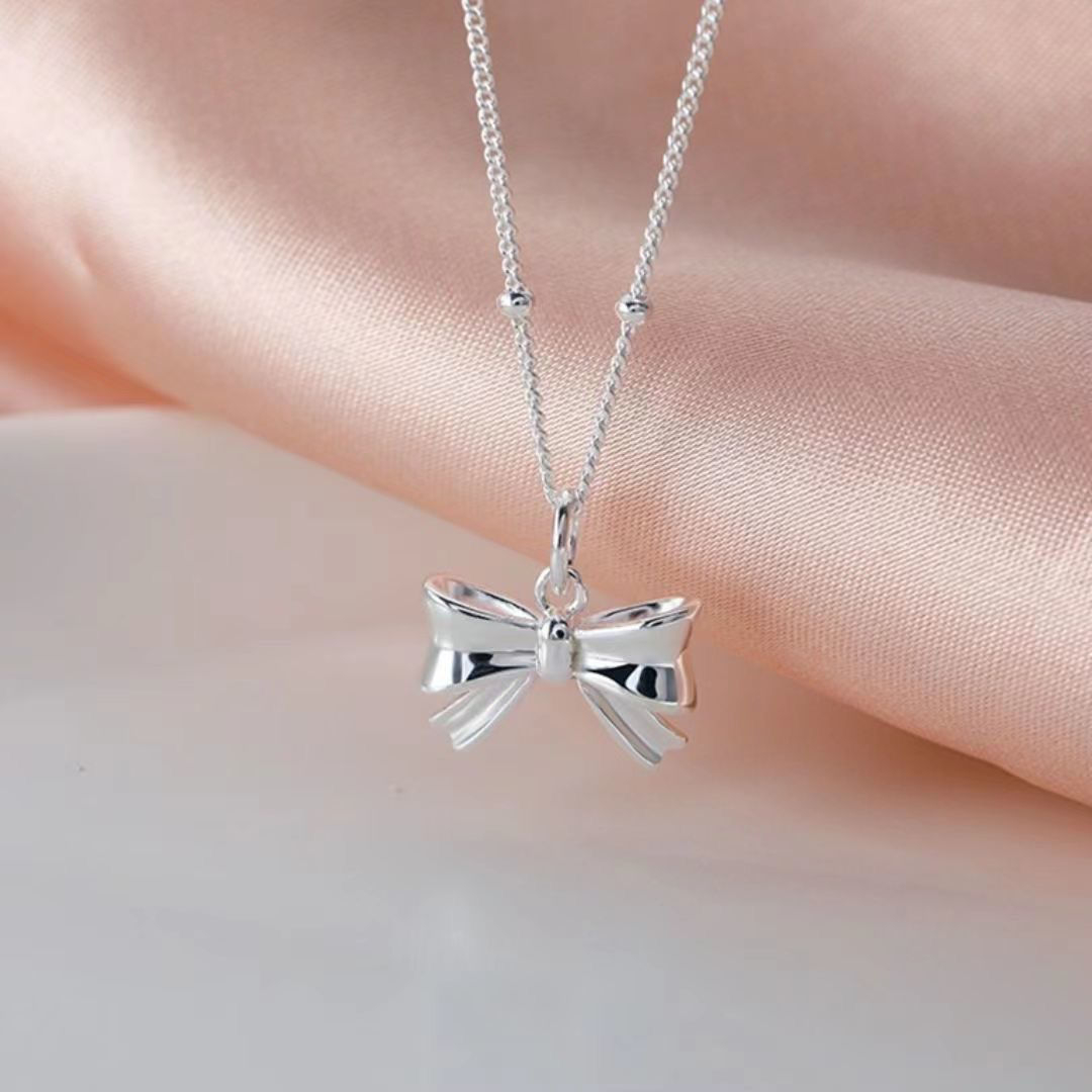 A82 Women's Sterling Silver Bow Pendant Necklace Clavicle Chain