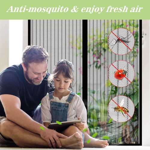 New Hot-Selling Wind Proof Mosquito Screen Door Net Curtain Anti Mosquito Mesh Fly Soft Magnetic Door Screen Curtains Mesh Magnetic Screen Door Fresh Air Flow & Keep Bugs Out-210cmX110cm
