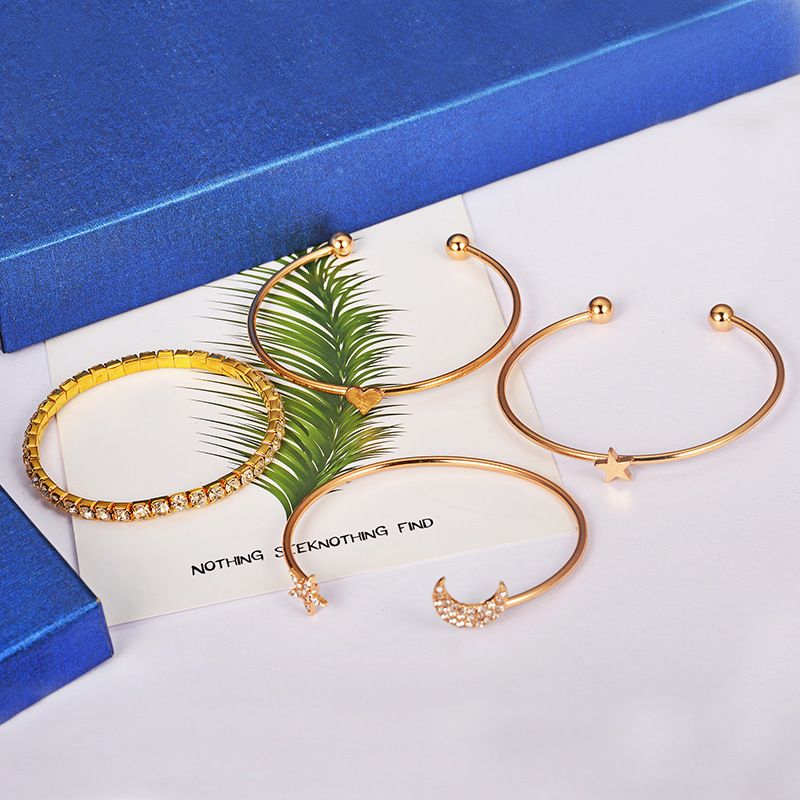 4pcs/Set Vintage Fashion Charm Star Moon Bracelet for Women Personality Gold-plated Stainless Steel Bracelet Punk Jewelry Sets
