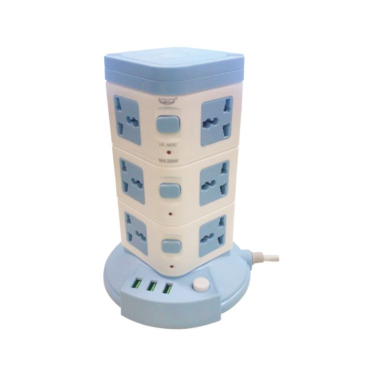 Power Extention Board Tower with 12 Universal Sockets and 3 USB Ports - Rated Voltage: AC 110V-220V - Rated Current:AC 2500W 
